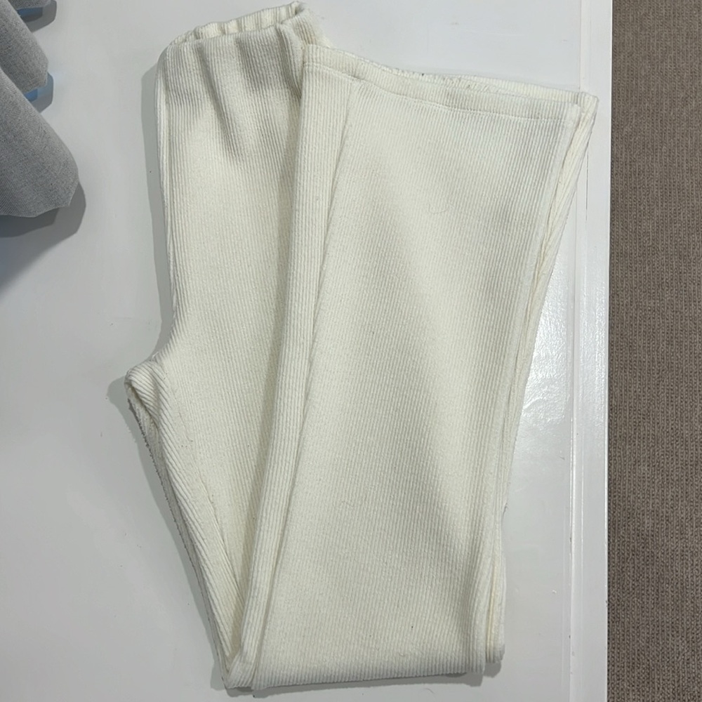 Motel Rocks Jiva Flare Trouser In Rib Cream - Picture 2 of 5